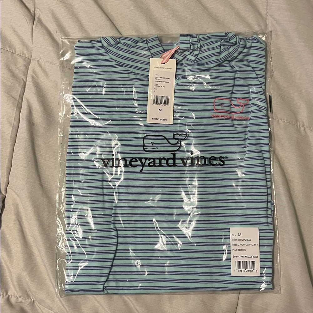 Vineyard Vines Aqua and Pink Striped Tee
